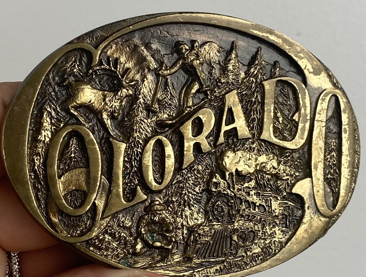 Rare 1986 solid brass COLORADO BELT BUCKLE High Messa
