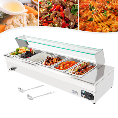 6-Pans Electric Food Warmer Steam Table Buffet Bain Marie Countertop Commercial