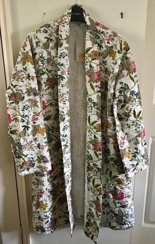 EAST COAT COTTON KANTHA STYLE MULTI COLOURED IVORY BACKGROUND SIZE M/L BNWT - Picture 13 of 21