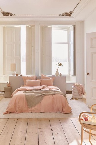 Linen bedding set in Peach boho 3 piece washed linen set with 2 pillow cases - Picture 4 of 10