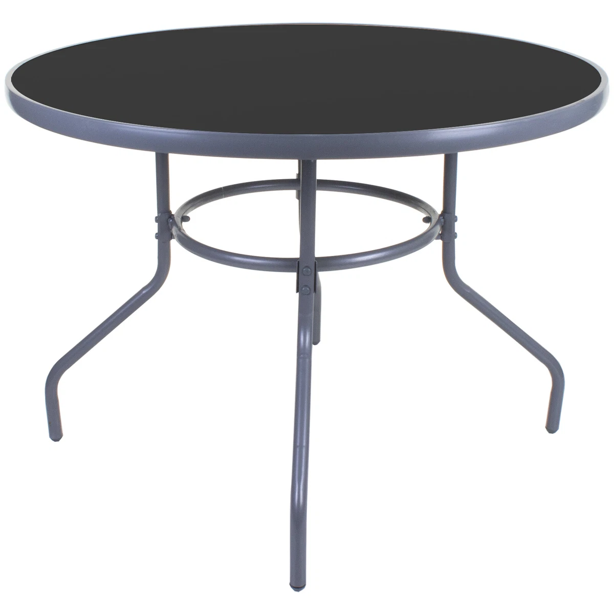ROUND GLASS TABLE OUTDOOR 100CM GARDEN FURNITURE PATIO FURNITURE GREY METAL NEW