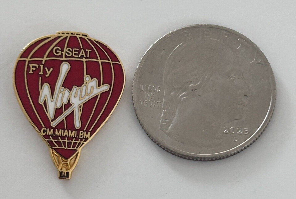 Vintage Hot Air Balloon Pin G Seat Virgin Fly Miami Pinback Advertising