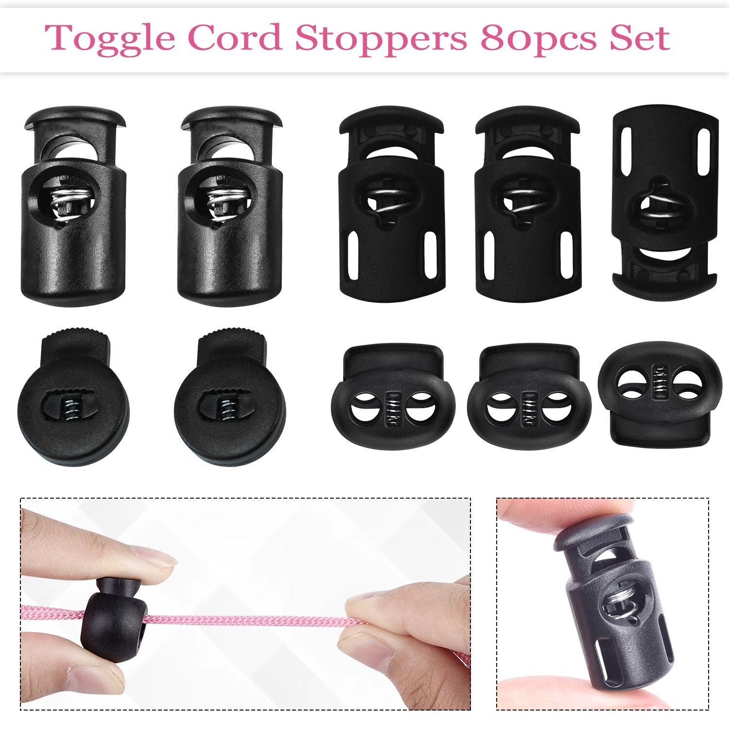 Cord Lock Plastic Toggle Stoppers Spring Loaded Adjusters For Backpacks