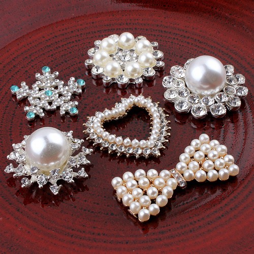 20pcs Decorative Buttons Crystal Pearl Alloy Flatback Rhinestone Buttons - Picture 4 of 5