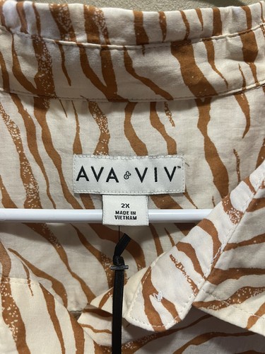 Ava & Viv Women's Plus Size White/ brown Zebra animal print shirt - 2x - Picture 3 of 4