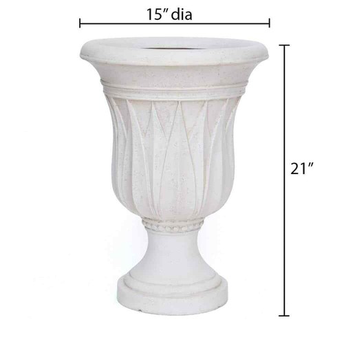 Urn Planter 21 in. H. Aged White Cast Stone Fiberglass Sharp Leaf Light ...
