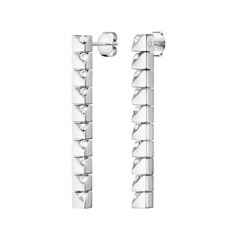 Calvin Klein Silberfarbene Würfel Drop CK Tune Stud Ohrringe KJ9MME040500 - Bild 3 von 4