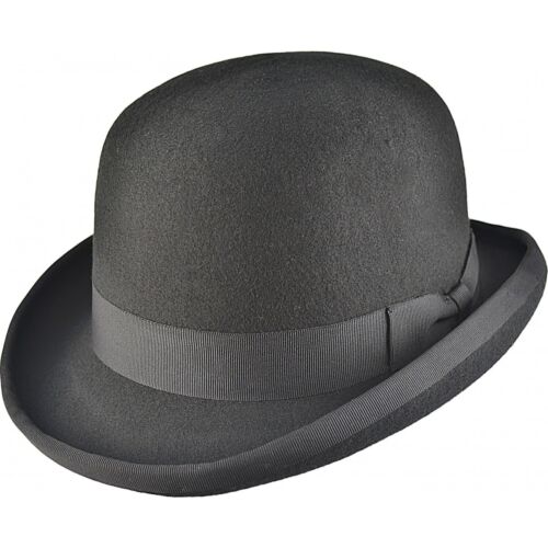 100% Wool Hand Made Round Hard Top Bowler Hat With Satin Lining - Picture 1 of 20
