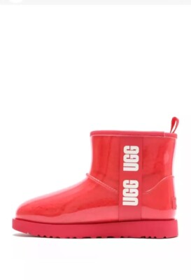 Ugg Classic Women Size 7 Clear Mini Waterproof Boots Red New
