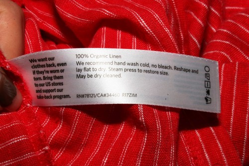 Eileen Fisher Organic Linen Striped Boxy Dress Pockets Orange size S - Picture 7 of 7