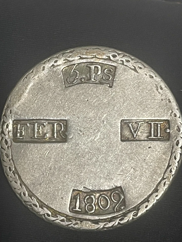Moneda España Fernando VII 5 Pesetas 1809 Tarragona plata - Imagen 3 de 3