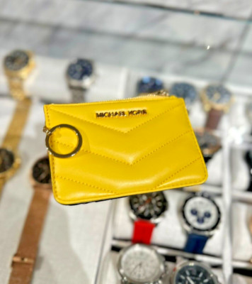 Michael Kors Women Small Top Zip Coin Pouch Card Keychain Key Ring-Golden Yellow