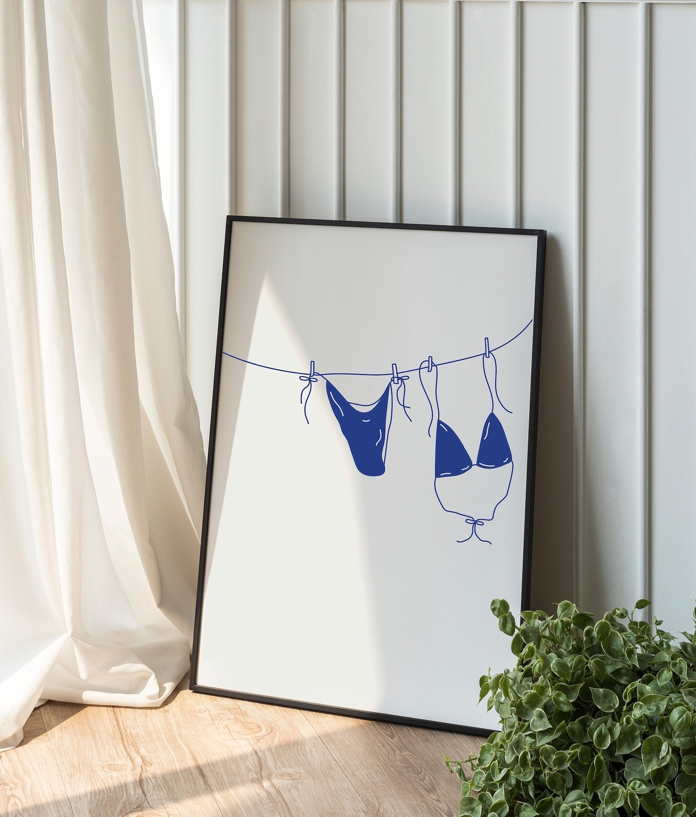 Navy Blue Bikini Print Coastal Cowgirl Decor Swimsuit Poster Beach Wall Art