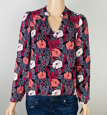 Forever 21 Women’s Long Sleeve Pink Purple Floral Print Blouse XS V4