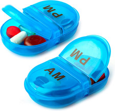 - Pill Organizer AM PM, 2 Compartment Pill Box for Pocket or Purse, Small Daily