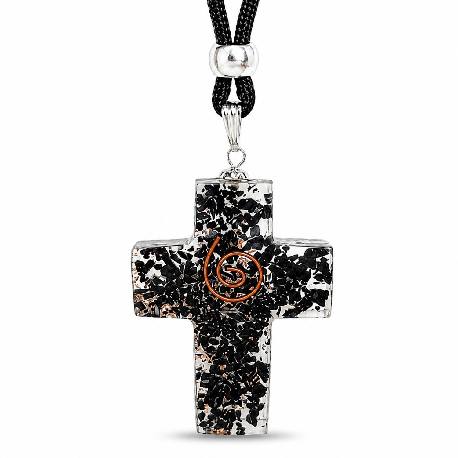 Orgone Cross Black Tourmaline Pendant Crystal Bead Necklace Healing Spiritual