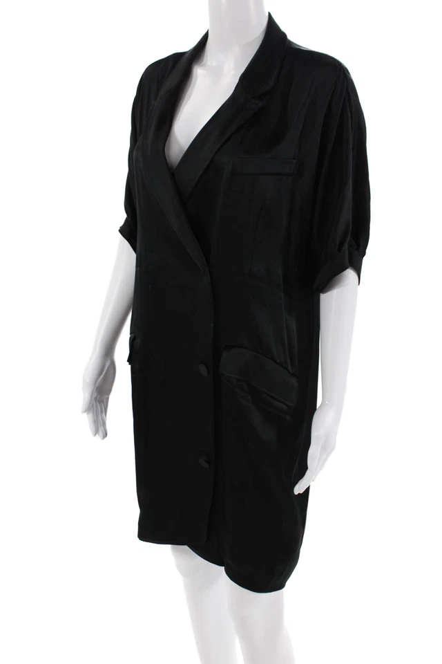 Mini vestido Haute Hippie feminino manga curta gola V seda preto grande - Imagem 2 de 4