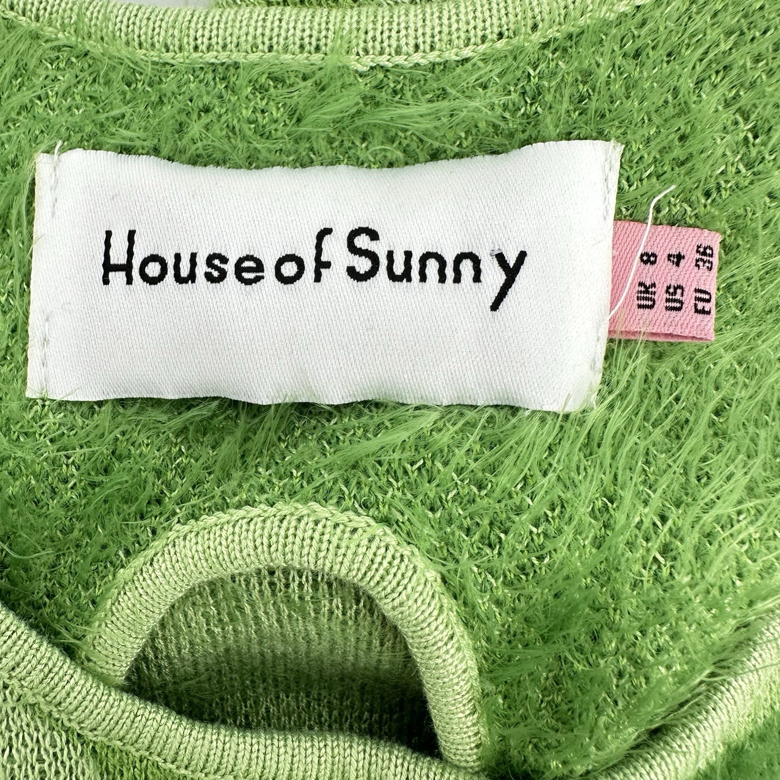House of Sunny Hockney Dress Sz 4 Blogger Fav Green Abstract Fuzzy Knit Resort
