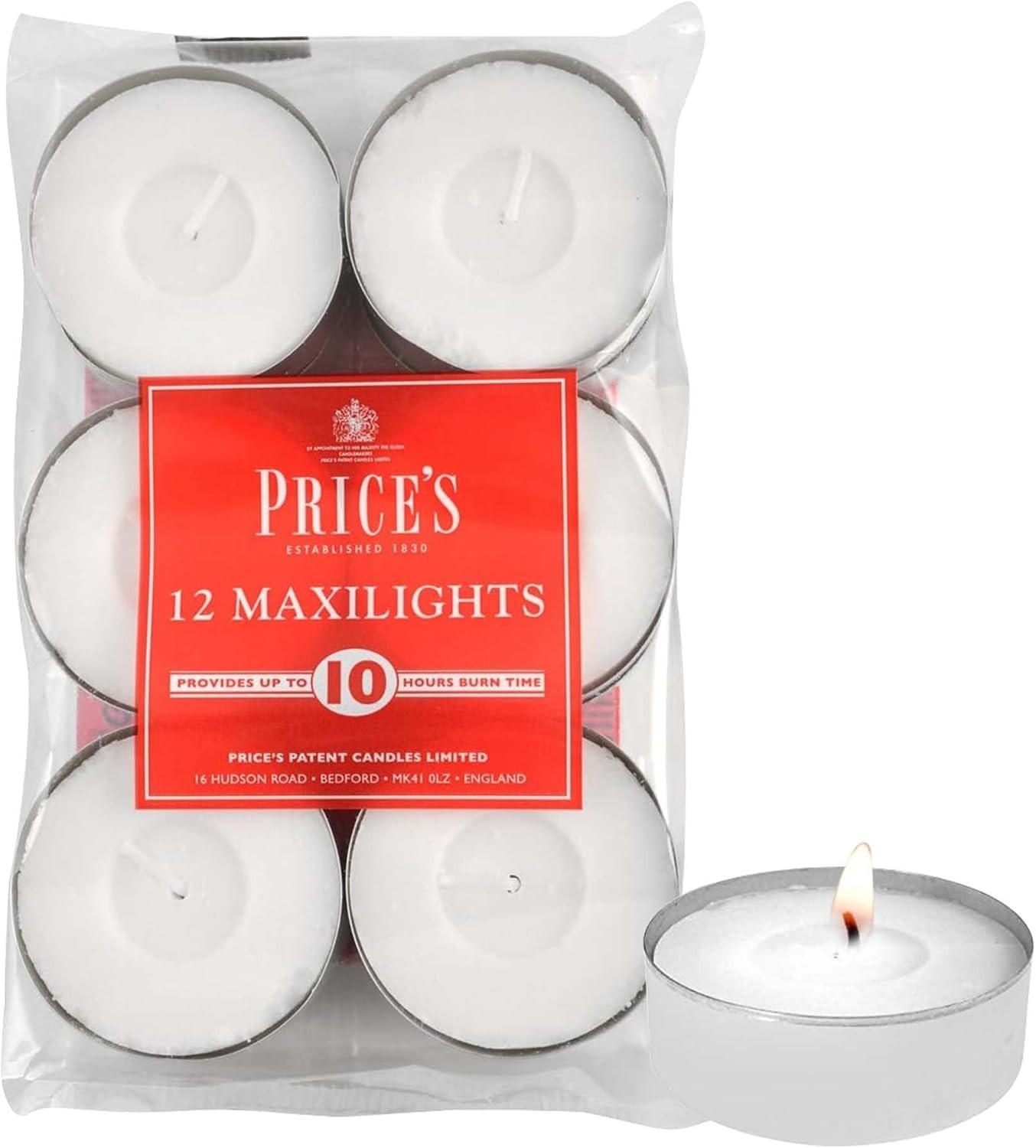 Price's Tealights 12 Pieces Maxi Unscented 10 Hour Burn Quality White Wax New