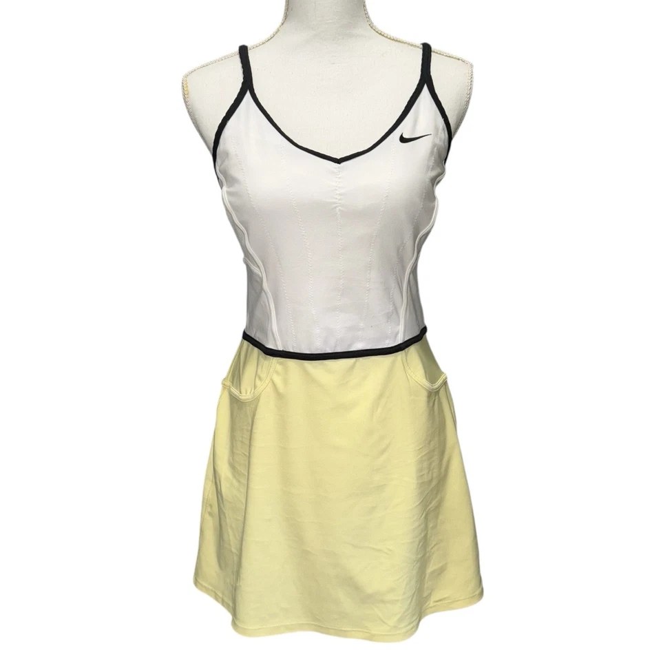 Vestido Tenis Nike Maria Sharapova Amarillo Blanco Correas de Espagueti MED Foto 3 de 4