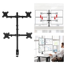 Quad Monitor Mount Carbon Steel - 4 Screen Stand 14-28" VESA 75/100 Adjustable