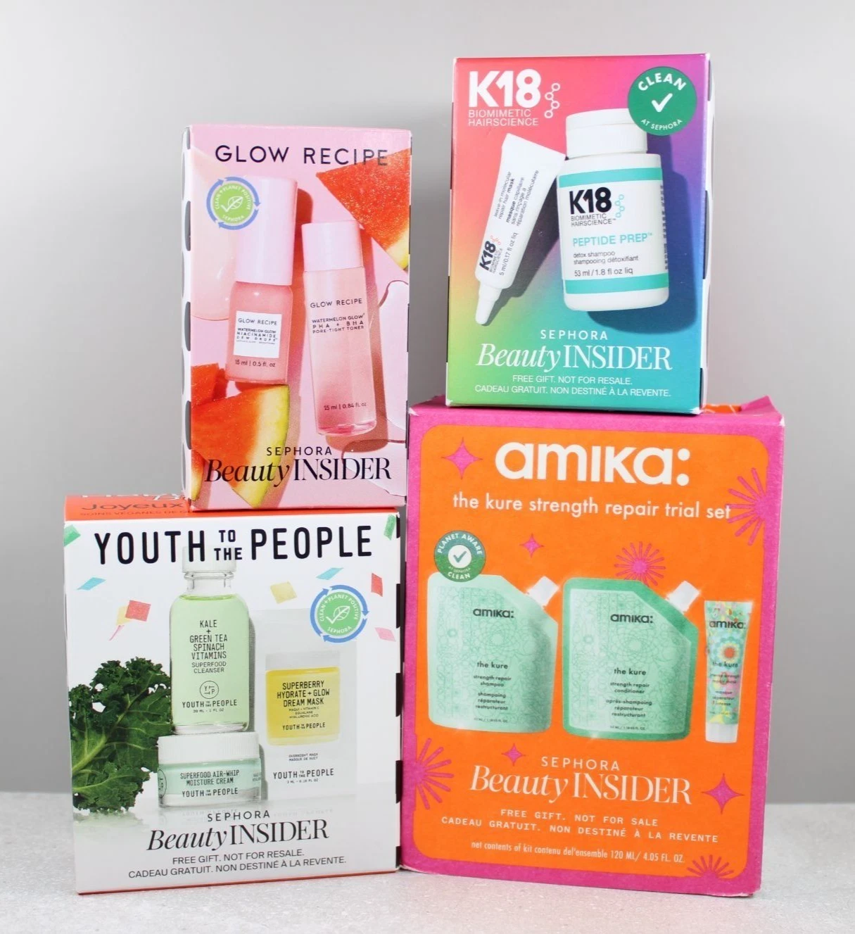 Sephora Beauty Insider Bundle 4 Kits - K18, Glow Recipe, amika, Youth People NEW