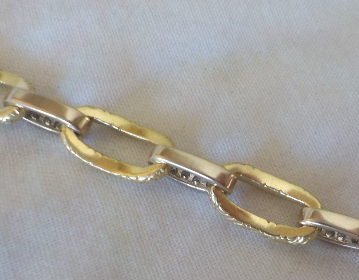 Solid 18K Multi Gold Oval Chain Link Diamond Brac… - image 10