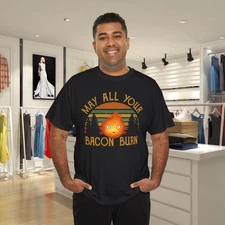 Vintage Retro May All Your Bacon Burn BBQ Grunge T-Shirt