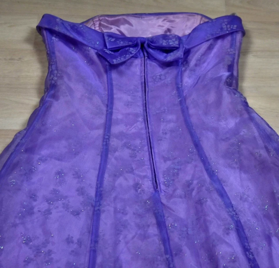 90s Y2K Zum Zum Prom Dress Maxi Ball Gown Strapless Purple Floral Chiffon VTG - Image 4 of 4