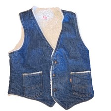 Levi s Orange Tab Sherpa Lined Denim Vest 70s Made USA Western Large VTG