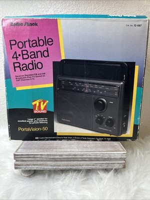 Vintage Radioshack 4 Band AM FM TV1 TV2 Radio Portavision 50 Model 12-687