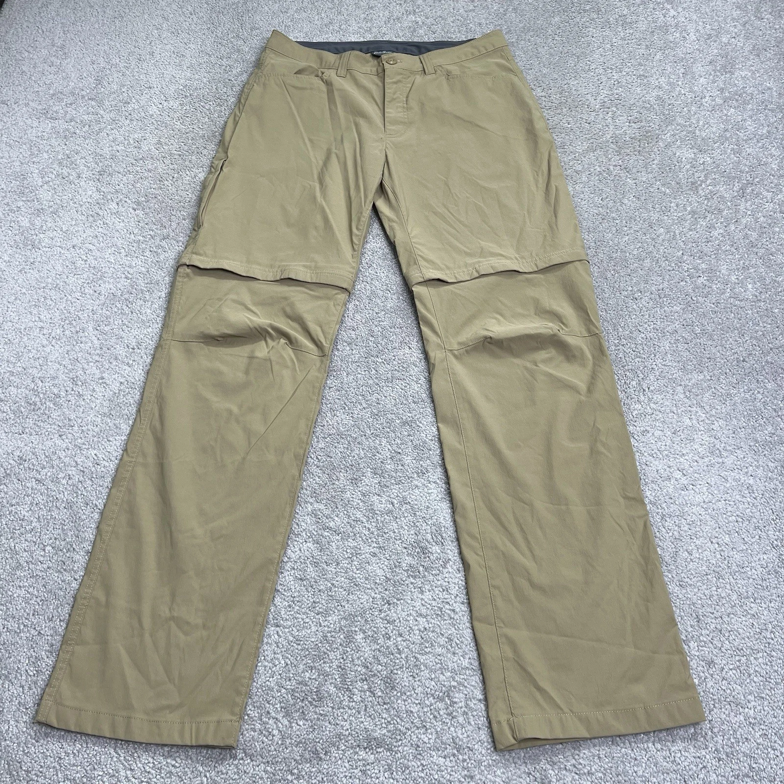 Eddie Bauer Pants Men 34x34 Convertible Cargo Zip Off Hiking Nylon Spandex Beige