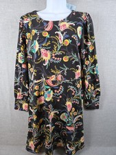 Loft Dress Size 8 Petite Black Floral Paisley Whimsigoth Long Sleeve Stretch NEW
