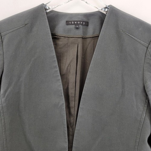 Blazer Theory Mujer XS Gris Sin Cuello Frente Abierto Oscuro Academia Minimalista - Imagen 2 de 9
