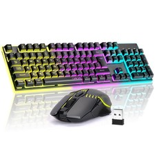 Wireless Gaming Keyboard Mouse Combo RGB Backlit Rechargeable PC Laptop PS4 Xbox