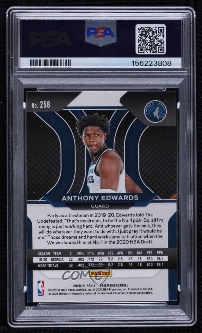 2020-21 Panini Prizm Anthony Edwards #258 PSA 8 Rookie RC view 2