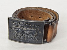 Vintage Levi Strauss Brass Belt Buckle w/Leather Belt Western Wear