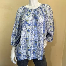 Women's LC Lauren Conrad Raglan Sleeve Button Front Floral Top Size 2XL