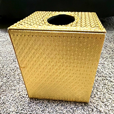 Gold Metal Geometric Rectangular Tissue Box Cover, Modern Bathroom Decor