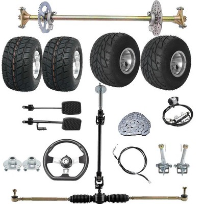 29'' Go Kart Rear Axle Kit 5'' Wheels Steering Rack Brake Assembly DIY ATV Drift T