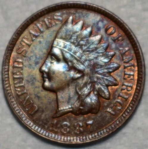 Uncirculated 1887 Indian Head Cent, Sharp specimen.