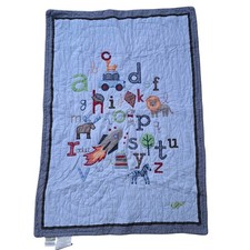 Pottery Barn Kids Navy Blue Gingham Alphabet ABC Crib Quilt