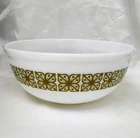 Vintage Pyrex Square Flower Green Verde 4 QT Round Mixing Bowl #404
