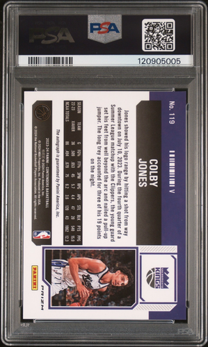 2023-24 Colby Jones PSA 10 Prem Edition Blue Shimmer RC FOTL Auto #11/21 - POP 1 - Picture 2 of 2