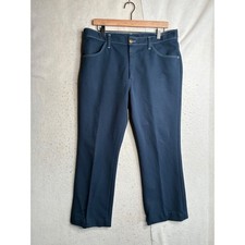 Vintage Farah Mens Navy Blue Trousers Contrast Stitch Polyester Pants USA SZ 37
