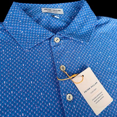 Peter Millar Crown Sport Irish Coffee Print Mesh Summer Comfort Polo Medium $115