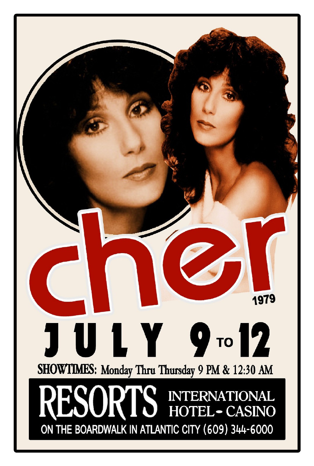 CONCERT POSTER CHER 1979 Resorts Casino Hotel Atlantic City NJ GIG POSTER