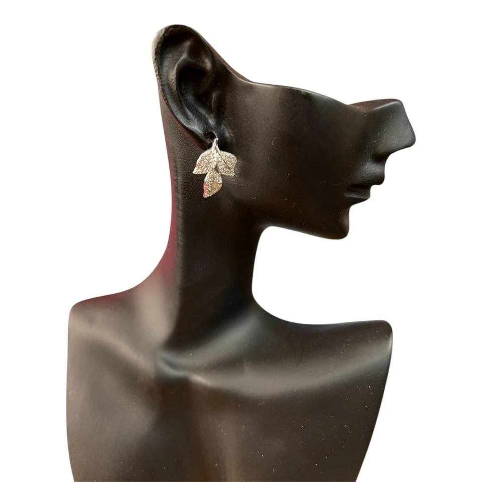 orecchini pendente argento 925 anallergico zirconi 3 foglie - Immagine 2 di 3