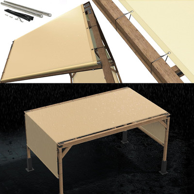 Beige 10' x 13' Waterproof Pergola Canopy Cover with Weighted Rods, UPF50