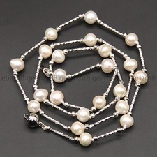 Genuine Natural 8-9mm White Freshwater Pearl Station Necklace 14-100 inches